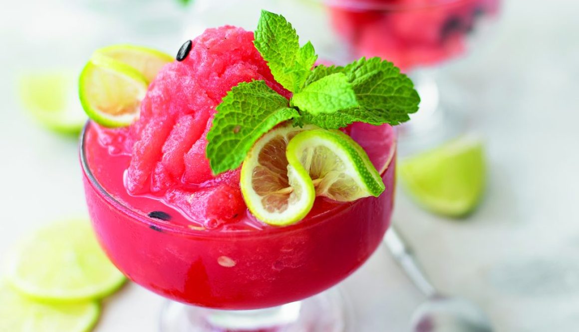 watermelon slushy with lime and mint